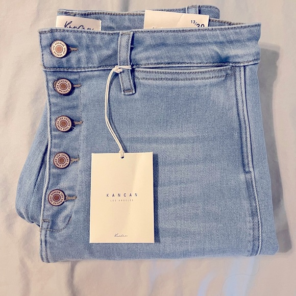 NWT KanCan Jeans High Rise-Super Skinny-Button Fly-Distressed-Light Wash Size 13 - Picture 5 of 7